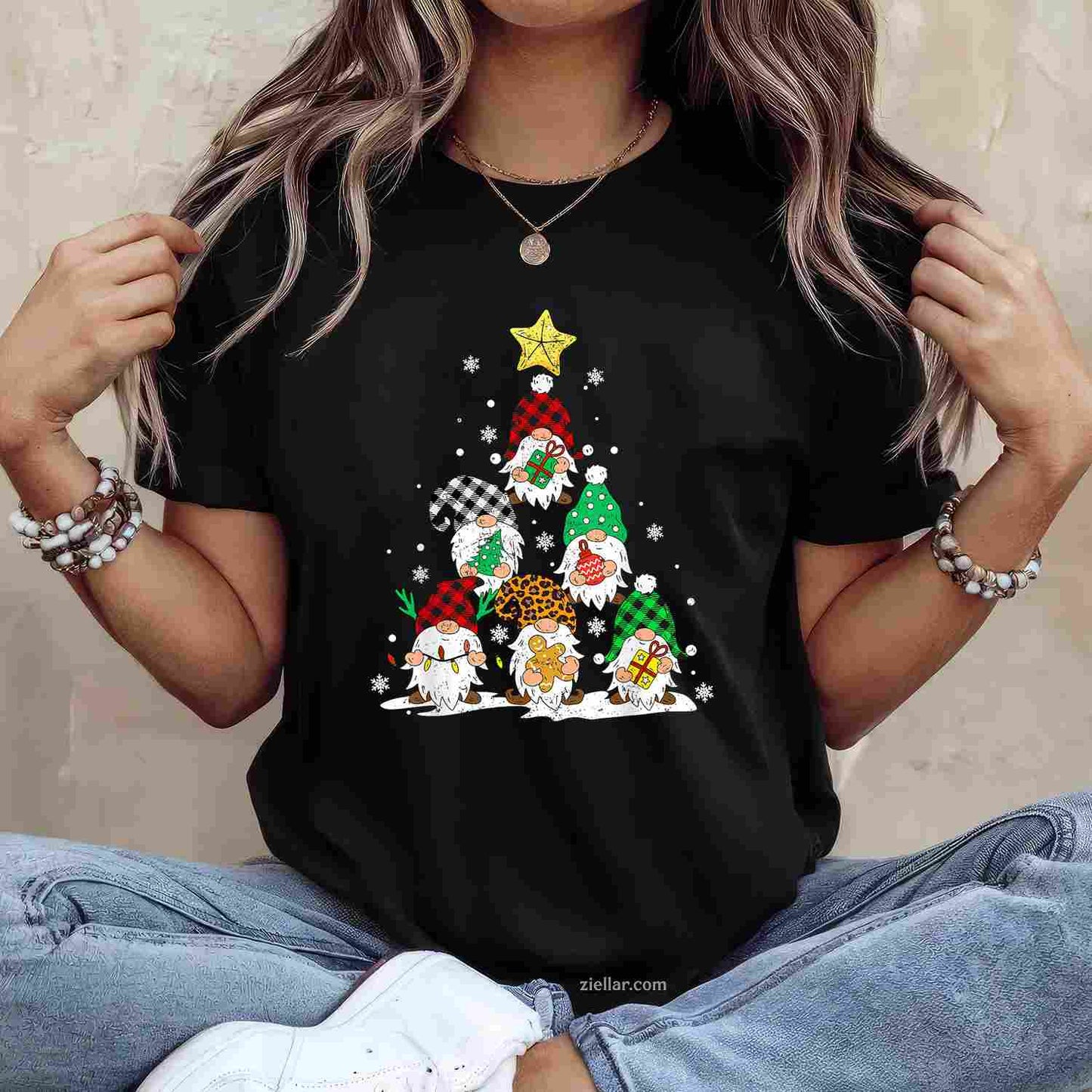 Cute Gnomes Christmas Tree Lights Gnomies Gnome Xmas Holiday T-Shirt, A Gnomes Christmas Tree Lights Holiday Tee