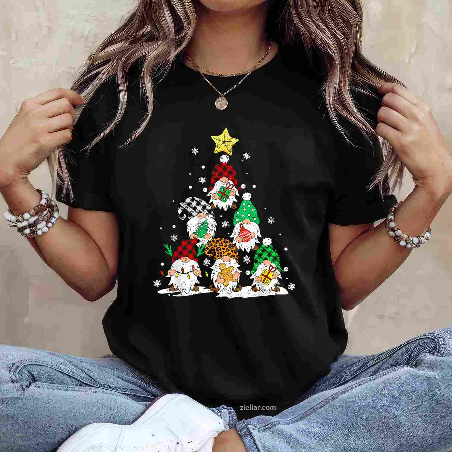 Cute Gnomes Christmas Tree Lights Gnomies Gnome Xmas Holiday T-Shirt, A Gnomes Christmas Tree Lights Holiday Tee