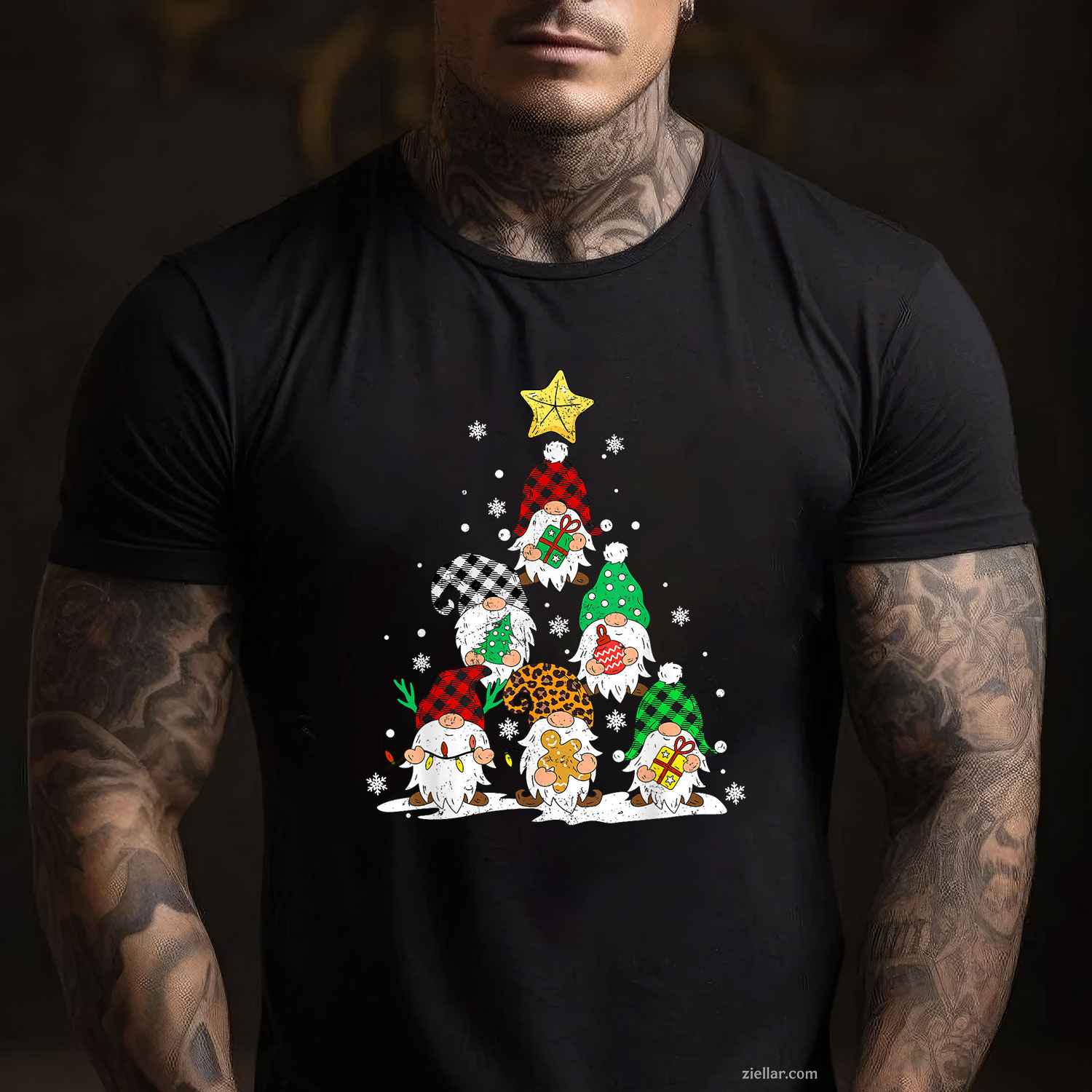 Cute Gnomes Christmas Tree Lights Gnomies Gnome Xmas Holiday T-Shirt, A Gnomes Christmas Tree Lights Holiday Tee