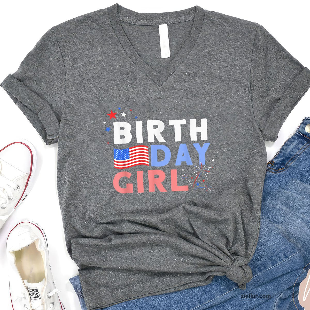 Cute It's My Birthday 4th of July Design For Women V-Neck Shirt, Patriotic USA Independence Day Gift