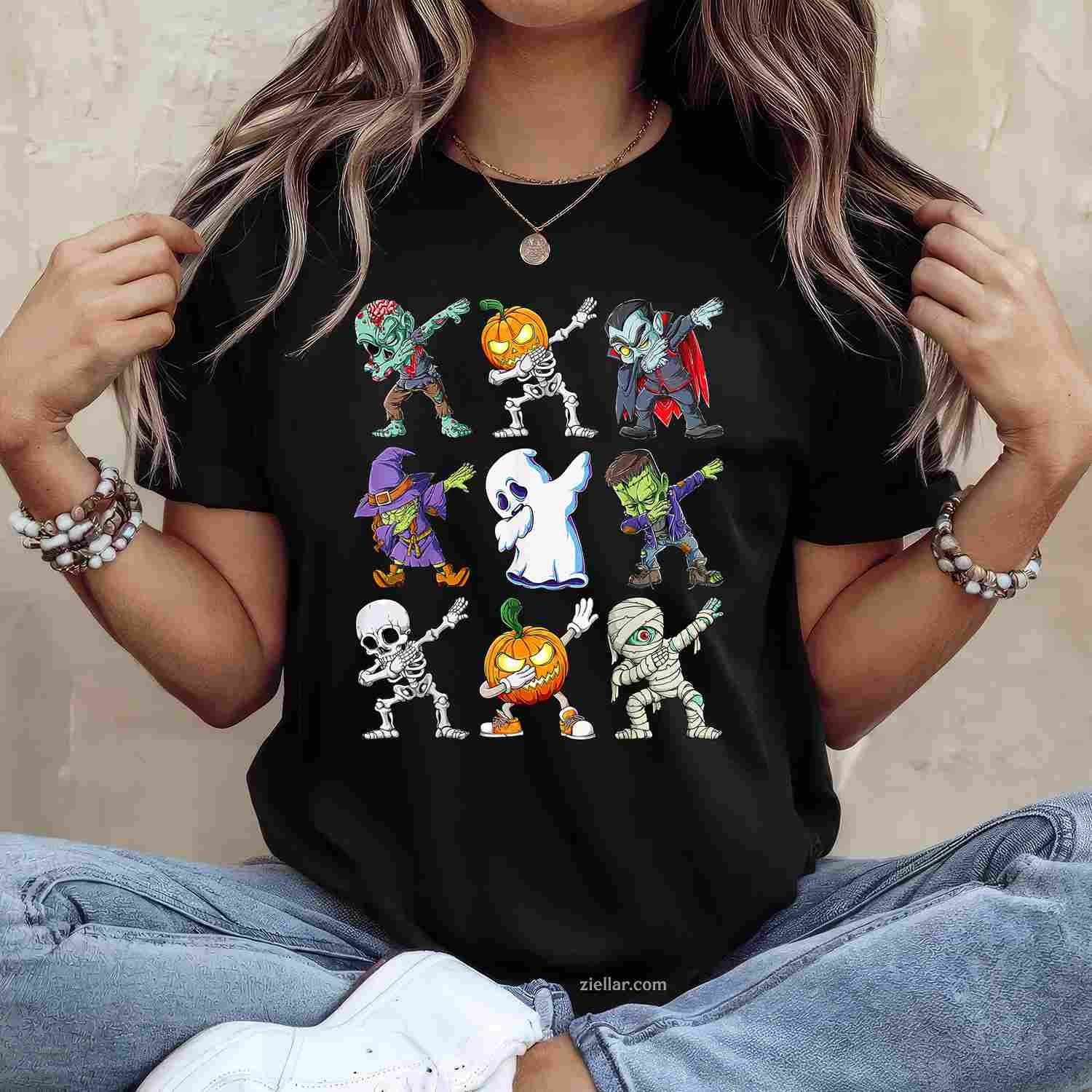 Dabbing Halloween Skeleton Zombie Scary Pumpkin Mummy Tee, Halloween T-Shirt for Men Women Adults Unisex, Cool Casual Street Style, Premium Quality
