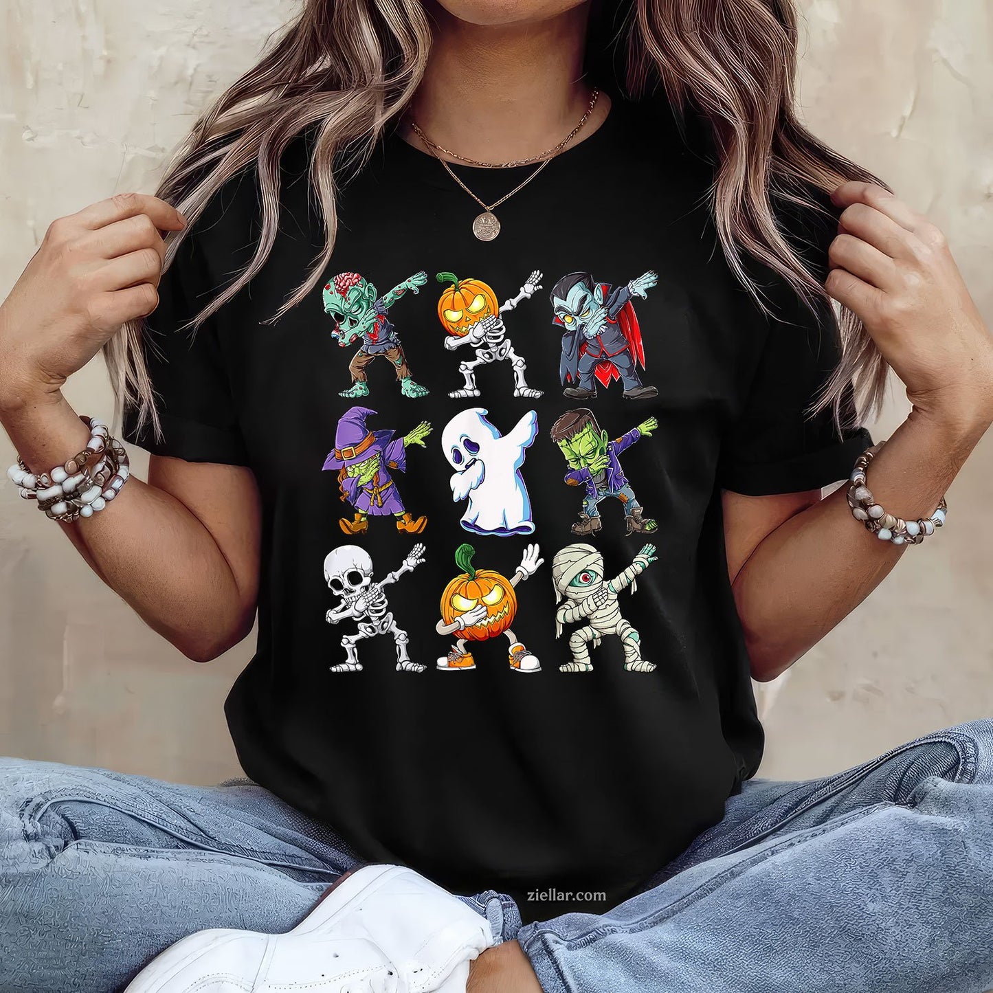 Dabbing Skeleton Halloween Tee and T-Shirt, Zombie Pumpkin Mummy T-Shirt for Adults