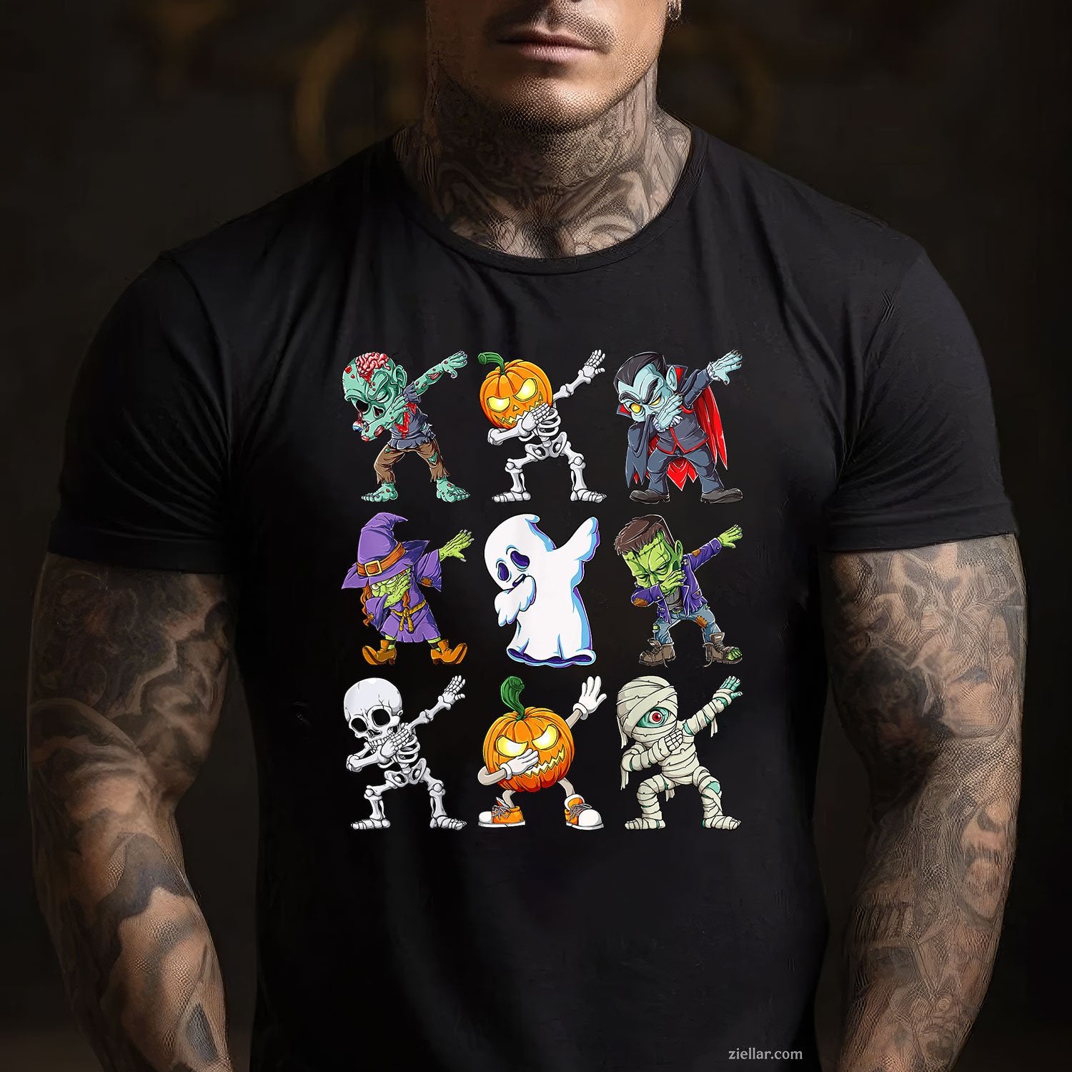 Dabbing Skeleton Halloween Tee and T-Shirt, Zombie Pumpkin Mummy T-Shirt for Adults