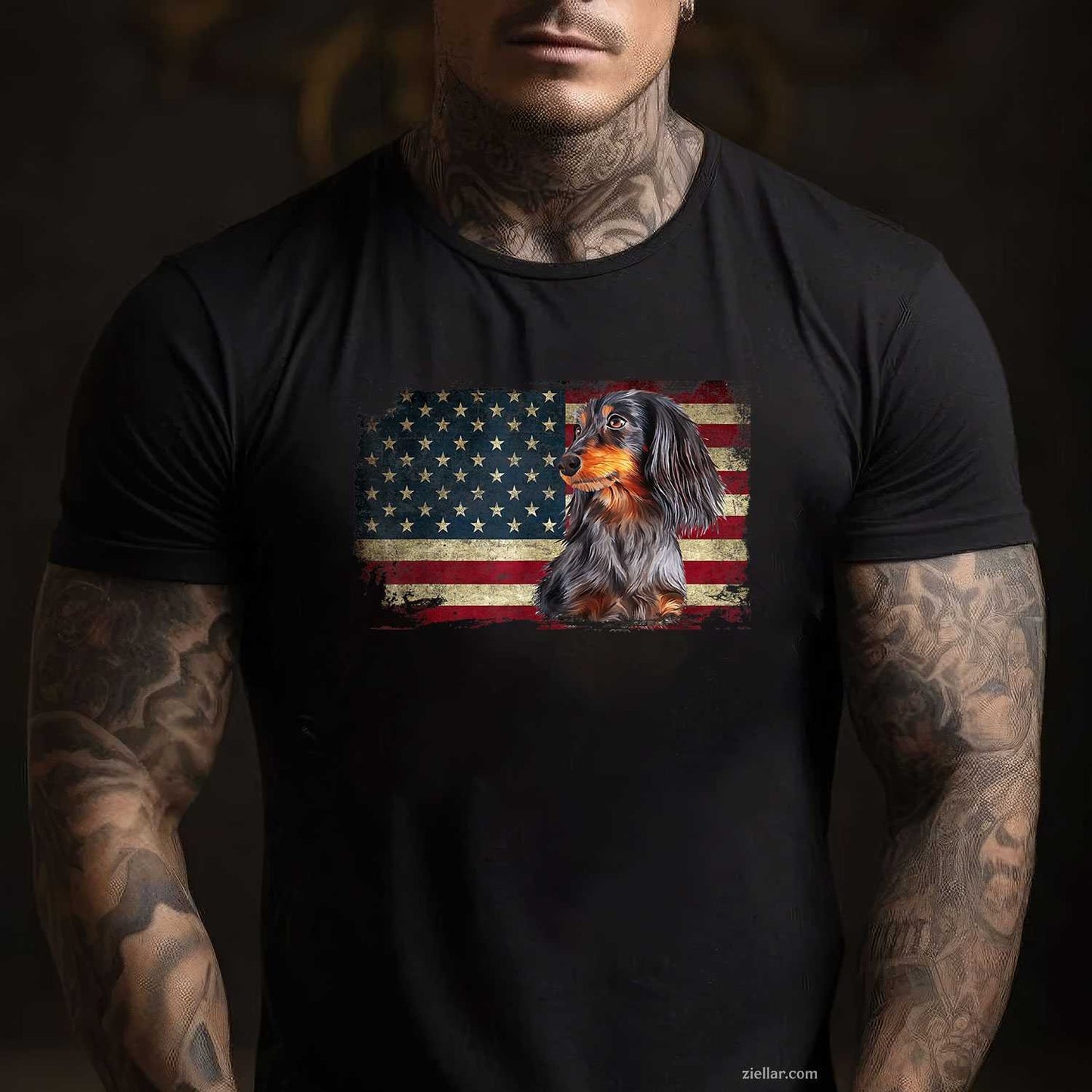 Dachshund Usa Flag Patriotic Dog Lovers T-Shirt, 4Th Of July Vintage Graphic Tee For Adults Unisex