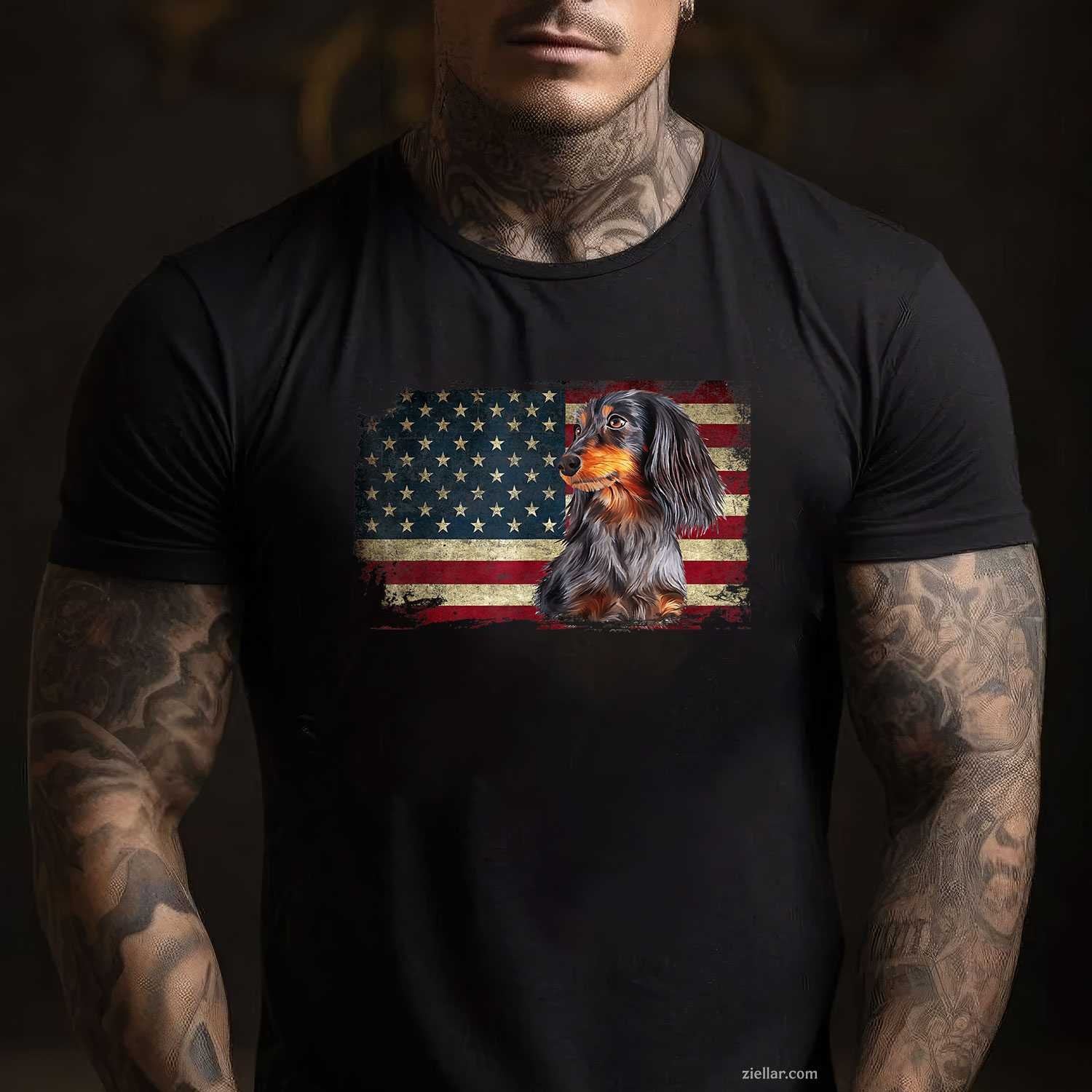 Dachshund Usa Flag Patriotic Dog Lovers T-Shirt, 4Th Of July Vintage Graphic Tee For Adults Unisex