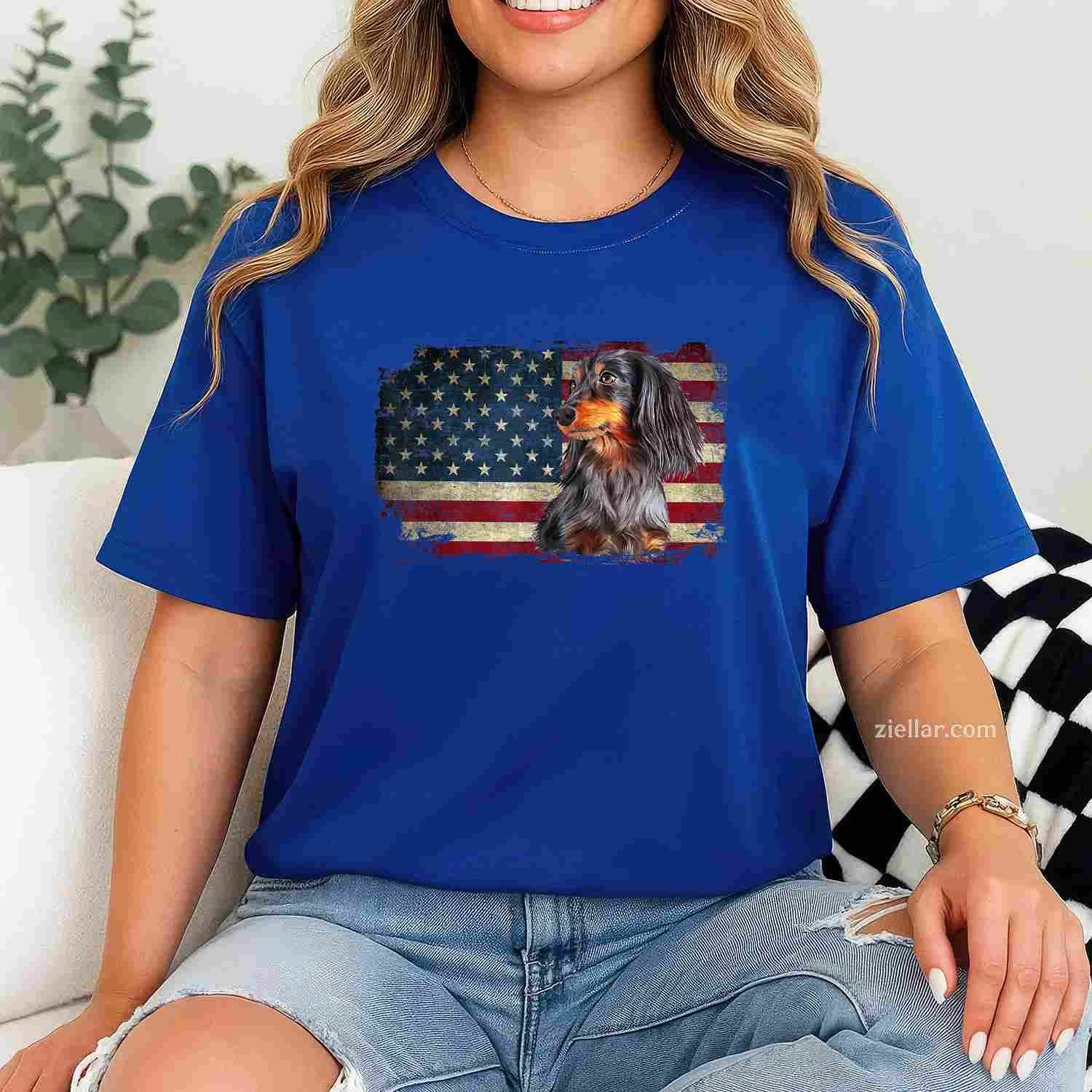 Dachshund Usa Flag Patriotic Dog Lovers T-Shirt, 4Th Of July Vintage Graphic Tee For Adults Unisex