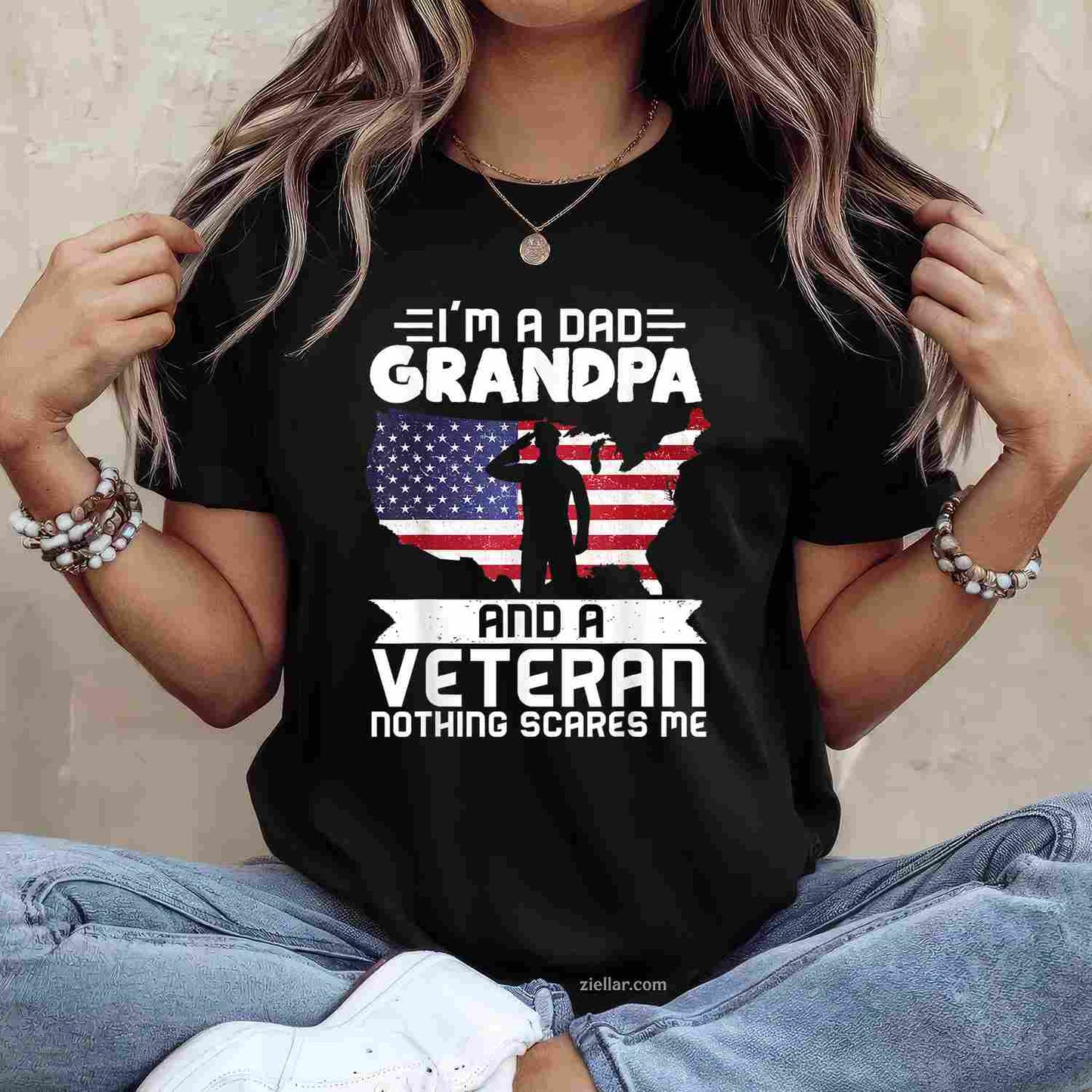 Dad Grandpa Veteran Nothing Scares Patriotic Veterans Day T-Shirt And Tee For Men