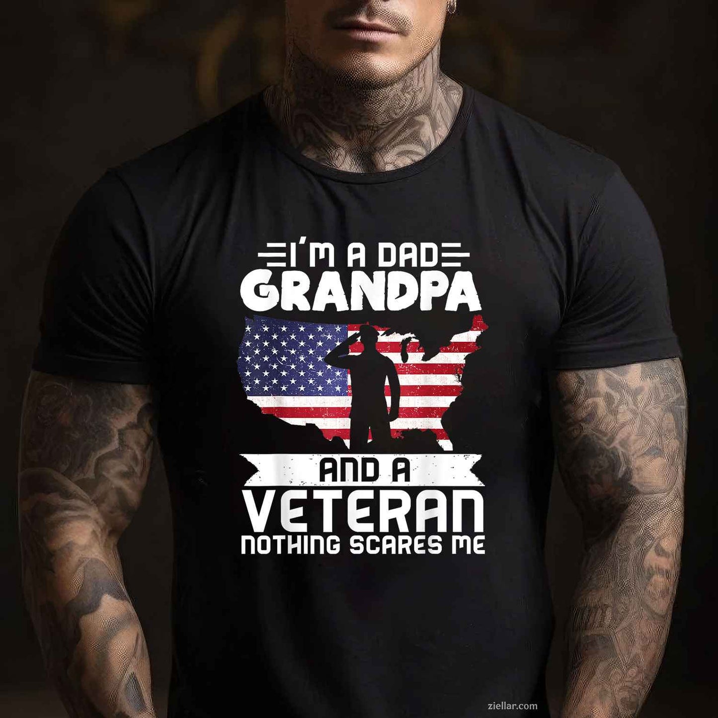 Dad Grandpa Veteran Nothing Scares Patriotic Veterans Day T-Shirt And Tee For Men