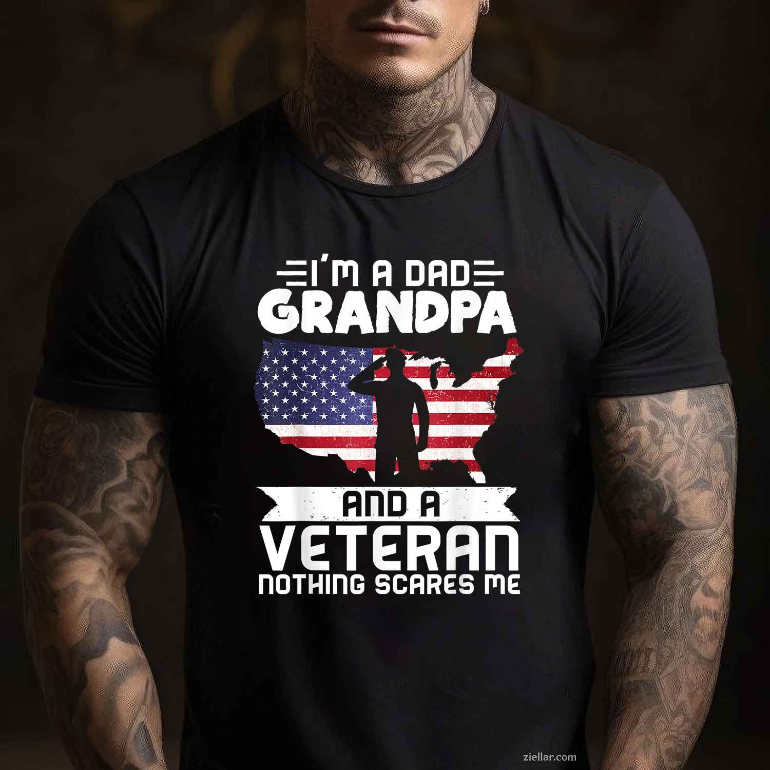 Dad Grandpa Veteran Nothing Scares Patriotic Veterans Day T-Shirt And Tee For Men
