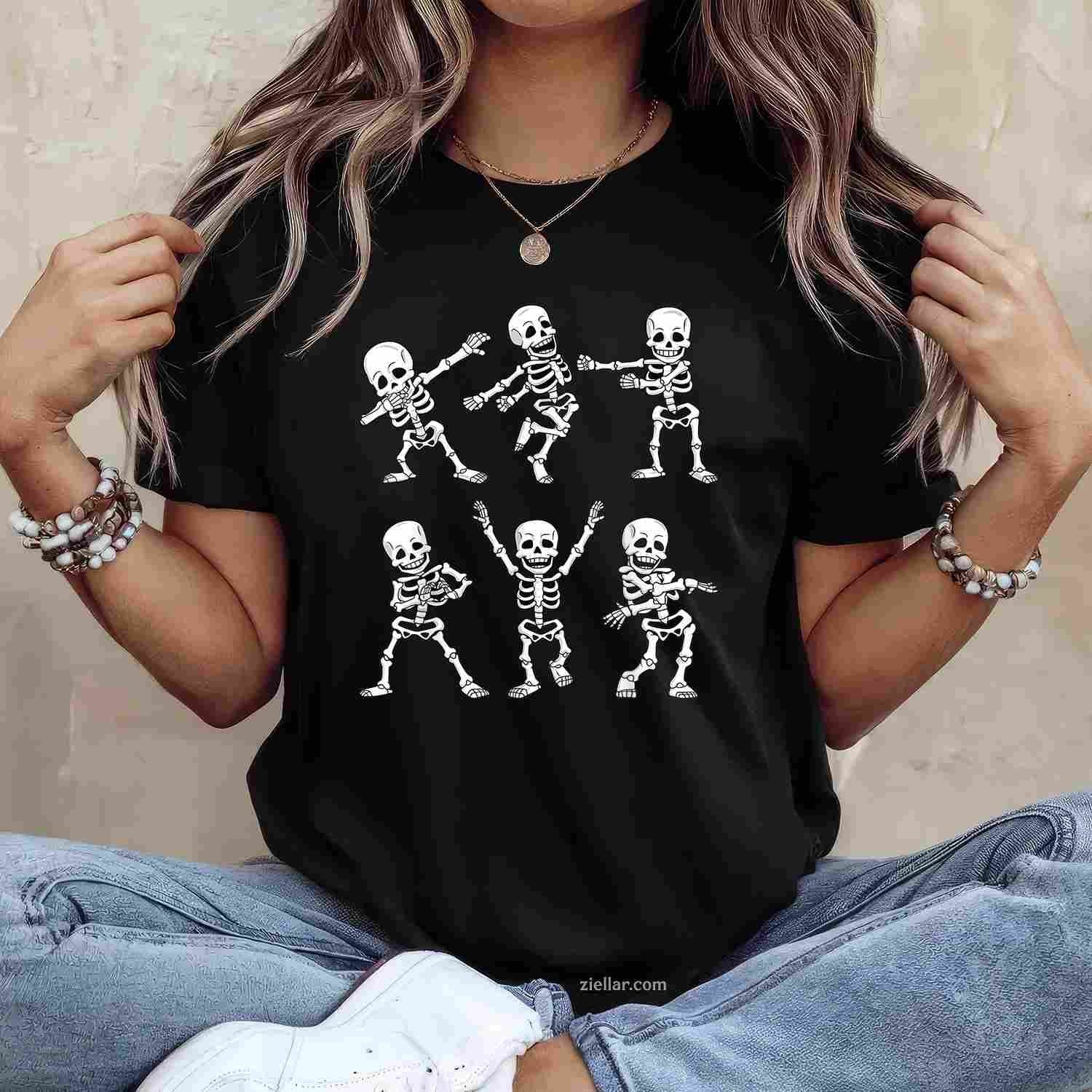 Dancing Skeletons Dance Challenge Halloween Tee, Halloween T-Shirt for Men Women Adults Unisex, Aesthetic Streetwear Top, Soft Cotton Premium Print