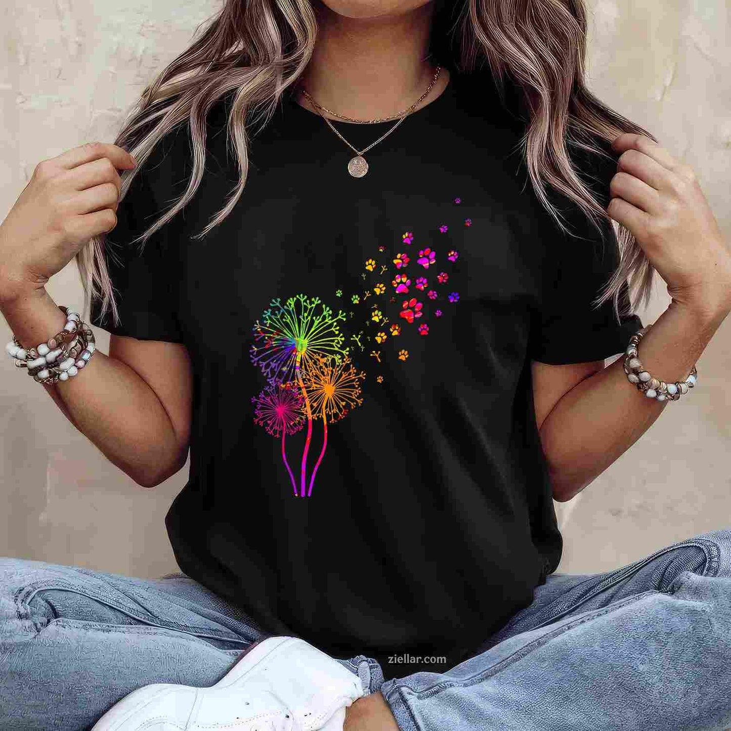 Dandelion Paw Print T-Shirt, Vintage Graphic Tee For Dog Lovers, Pet Owners