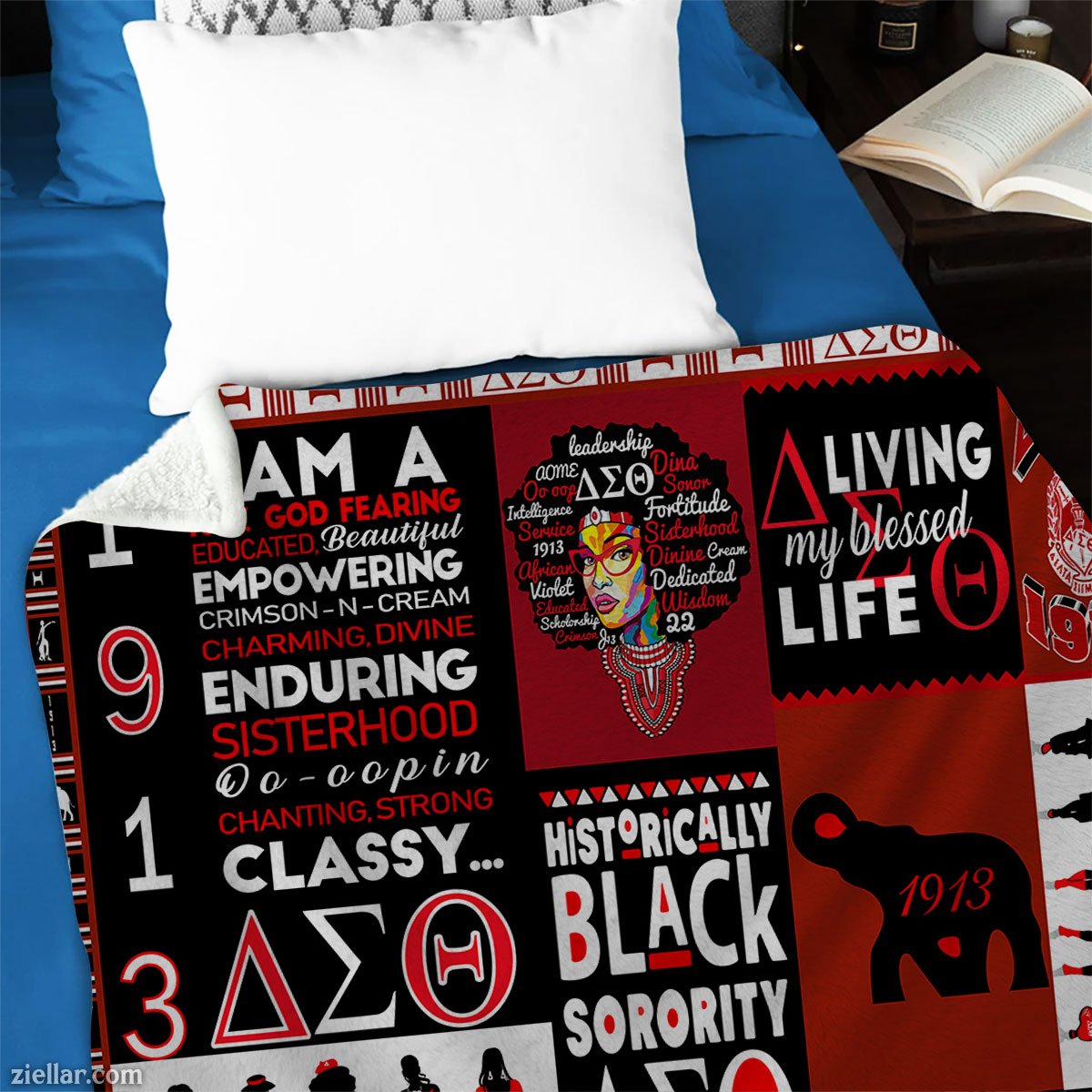 Delta Sigma Theta Quilt Blanket, Fleece Blanket Sorority Sisterhood Red Black Pride Gift