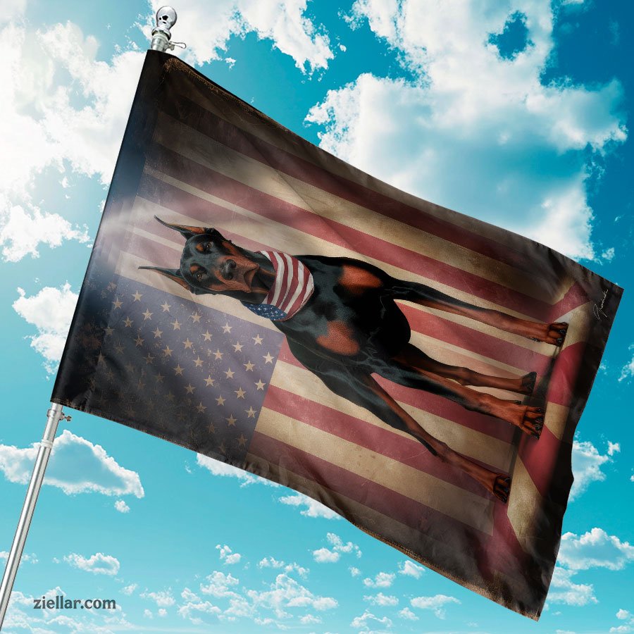 Doberman Garden Flag with American Flag Background Patriotic Outdoor Yard Decor