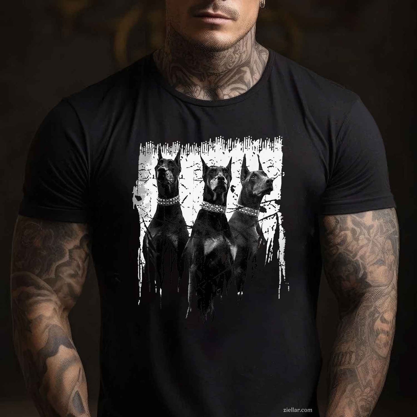 Doberman Pinscher Black And White T-Shirt, Dog Lovers Vintage Graphic Tee For Adults Unisex