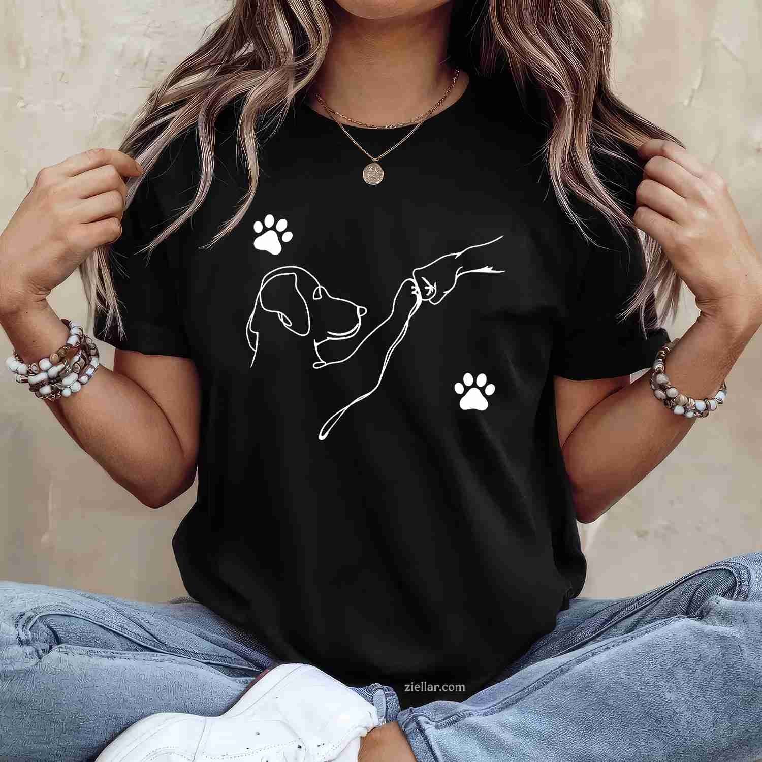 Dog And People Punch Hand Dog T-Shirt, Friendship Fist Bump Dog'S Paw Graphic Tee For Adults