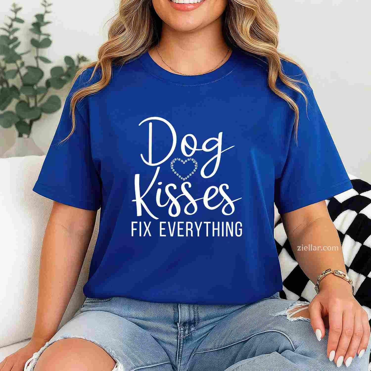 Dog Kisses Fix Everything Puppy Dog T-Shirt, Vintage Graphic Tee For Dog Lovers Men Women