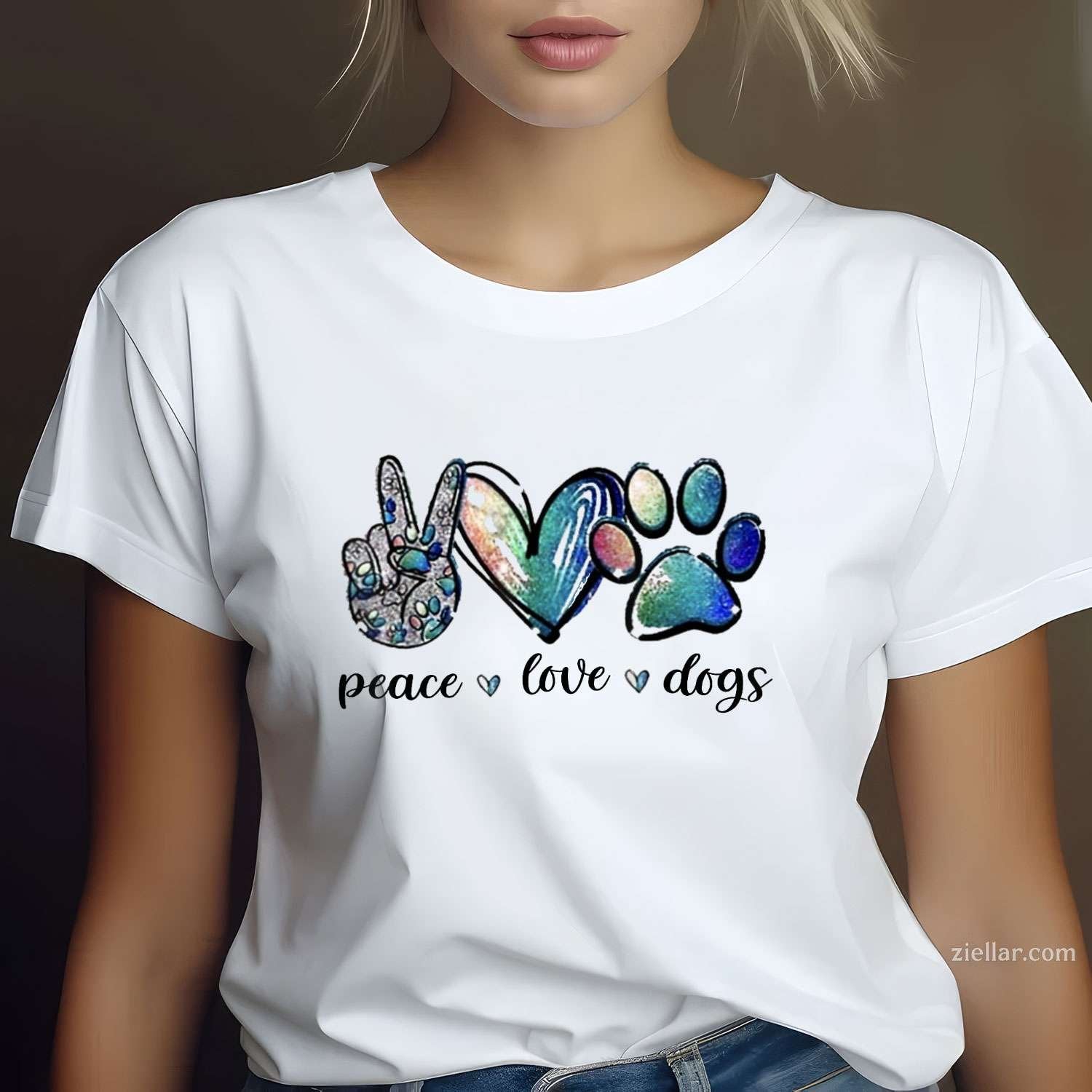 Dog Lover Peace Love Dogs Puppy Paw T-Shirt, Vintage Graphic Tee For Men Women Adults