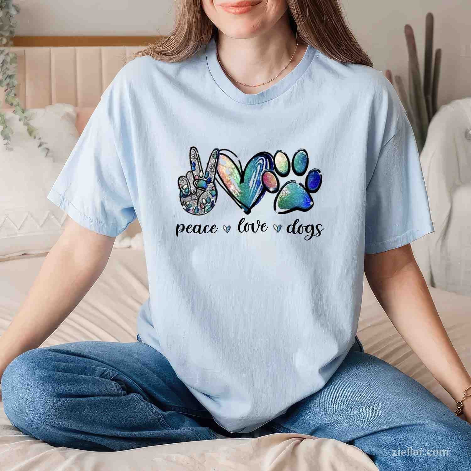Dog Lover Peace Love Dogs Puppy Paw T-Shirt, Vintage Graphic Tee For Men Women Adults