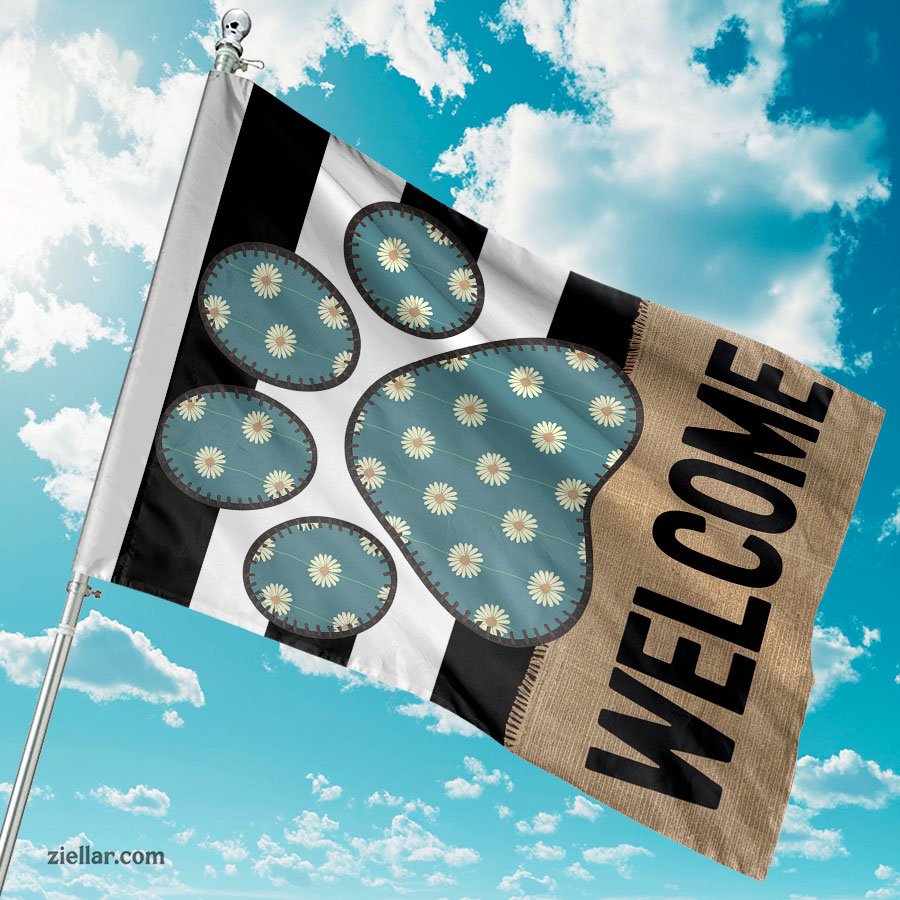 Dog Paw Print Welcome Garden Flag 12x18 Inch Double Sided, Floral Yard Sign