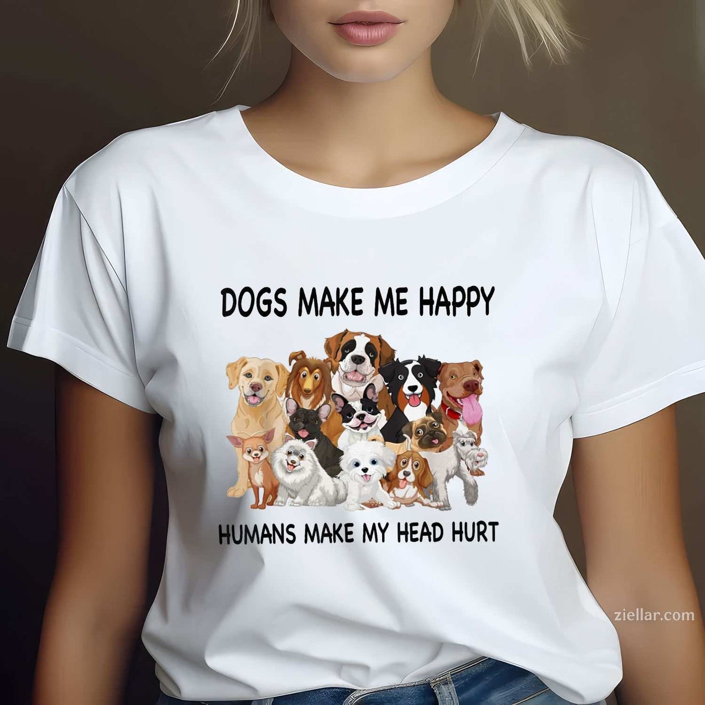 Dogs Make Me Happy Humans Make My Head Hurt T-Shirt, Dog Lover Funny Graphic Tee For Adults