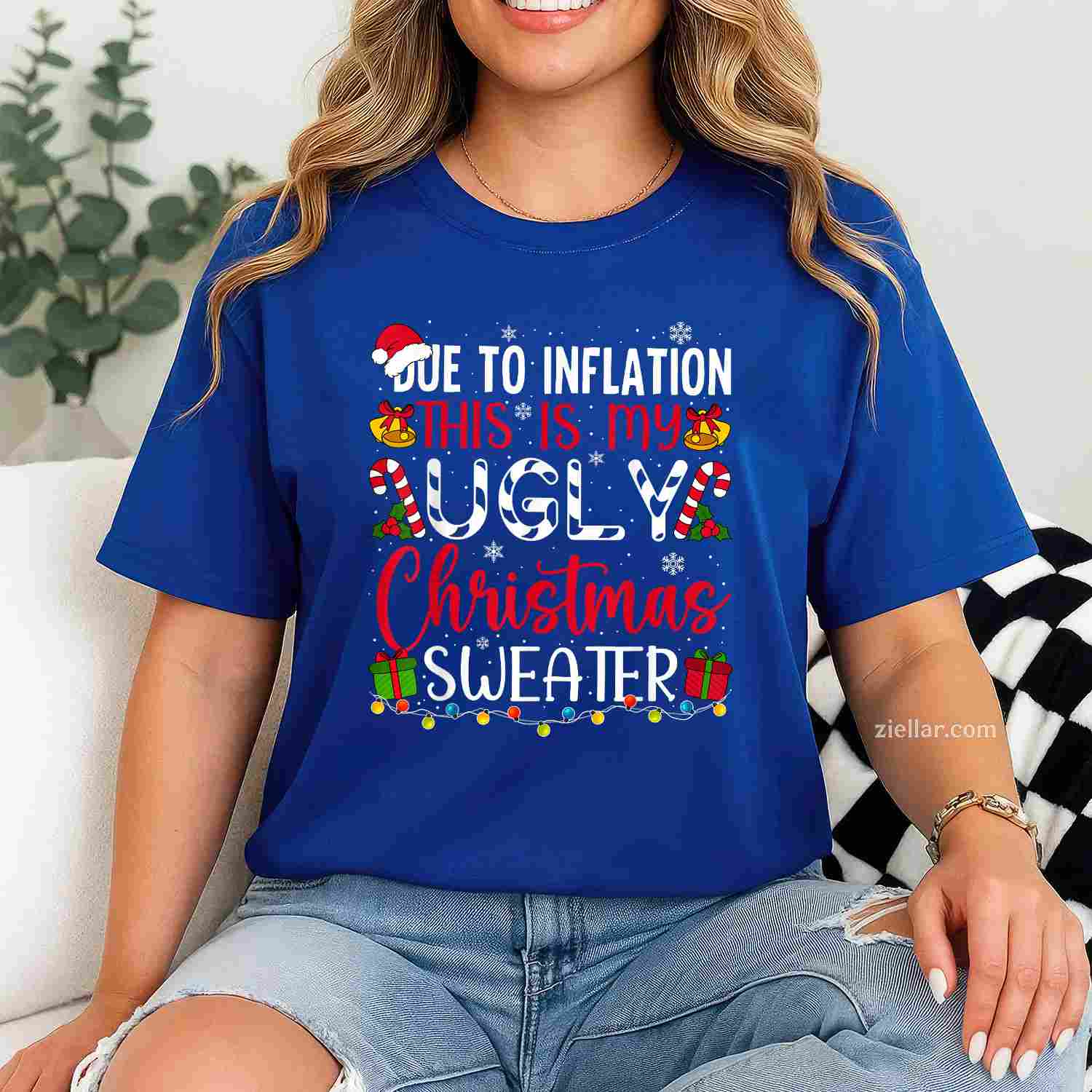 Due To Inflation Ugly Christmas Sweater Funny Xmas Holiday T-Shirt_ Humorous Holiday Party Tee