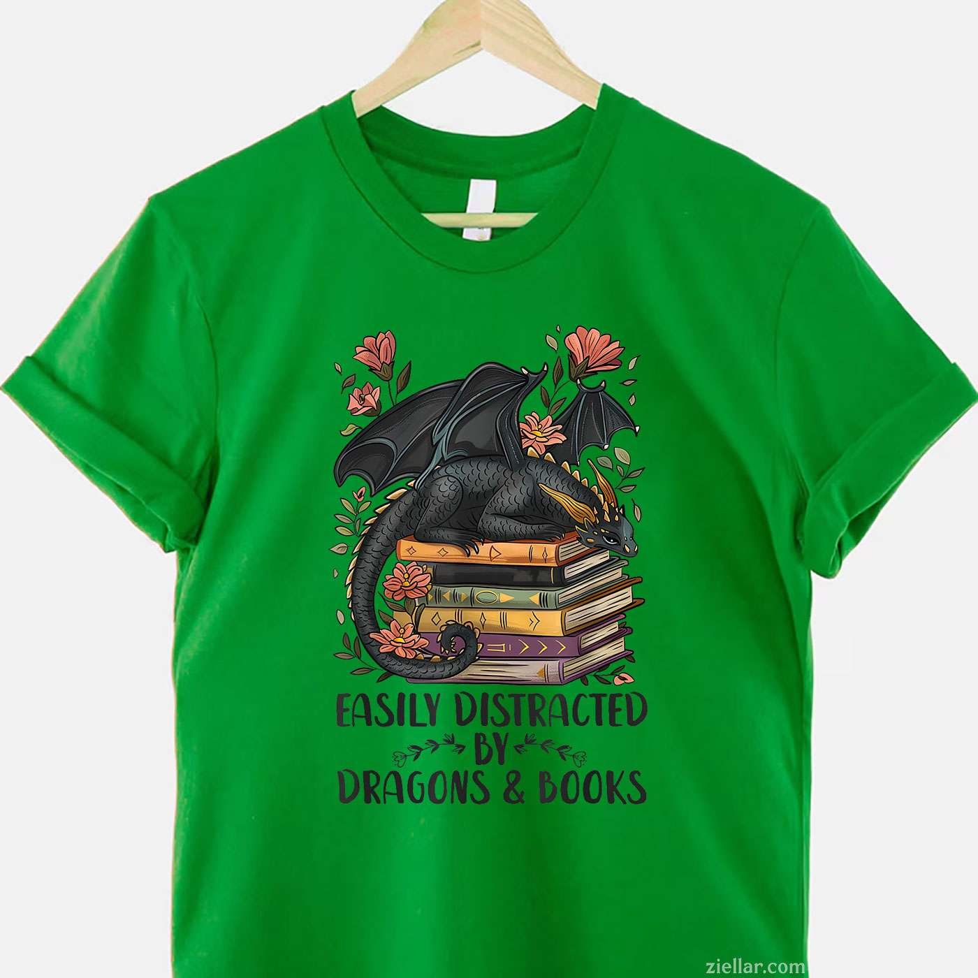 Easily Distracted By Dragons & Books T-Shirt, Romantasy Book Lover Vintage Graphic Tee For Adults