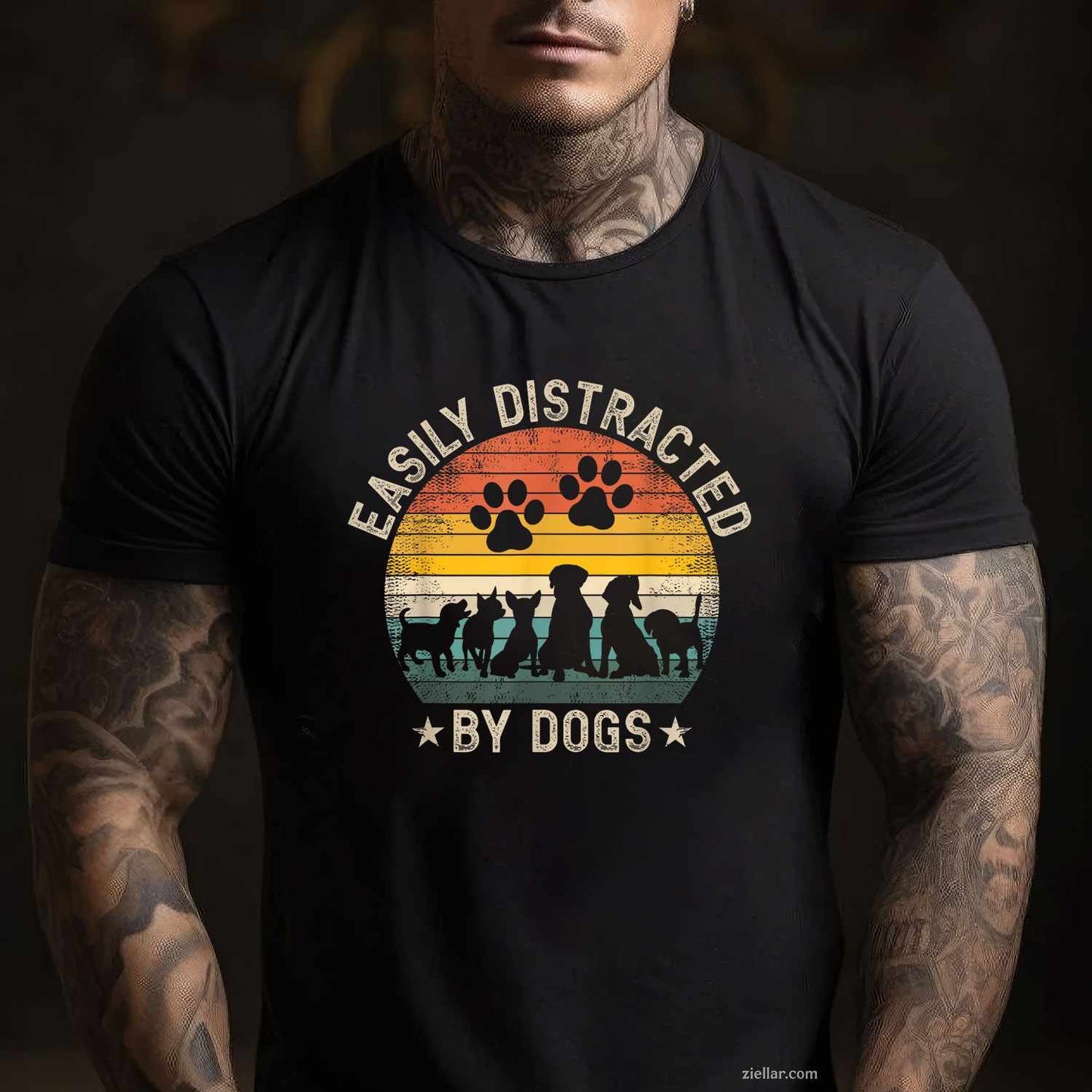 Easily Distracted By Dogs T-Shirt, Pet Dog Lover Vintage Graphic Tee For Adults Men Women