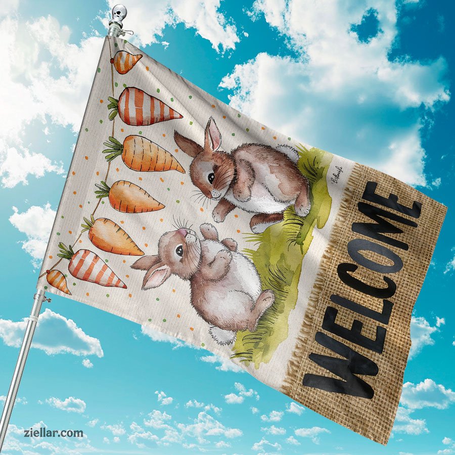 Easter Bunny Garden Flag 12x18_ Double Sided, Burlap Carrots Yard Outdoor Decor