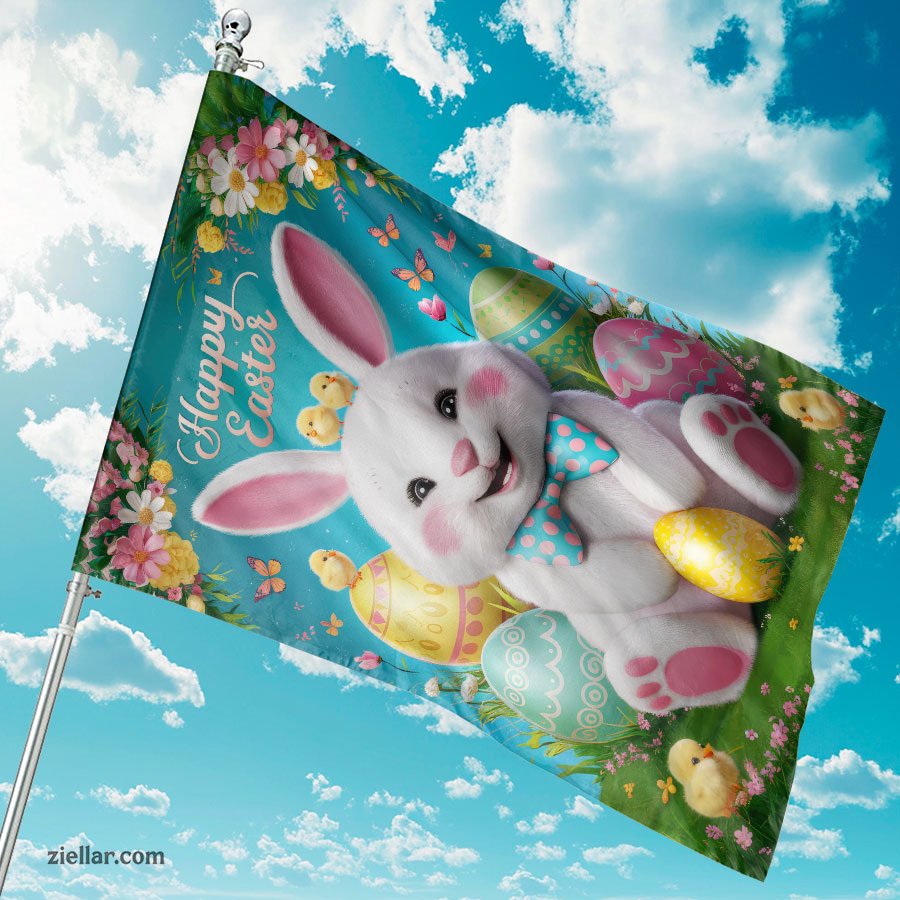 Easter Bunny Illustration with Colorful Eggs Festive Spring Wall Decoration