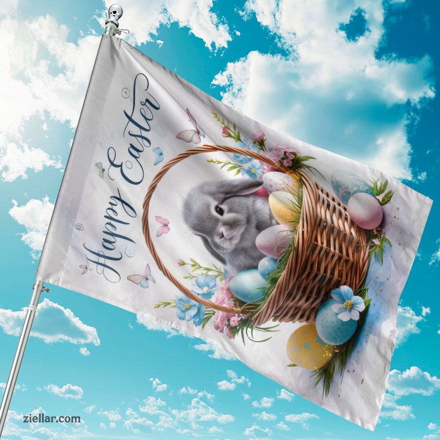 Easter Bunny in Basket with Eggs Spring Holiday Decor for Home and Garden