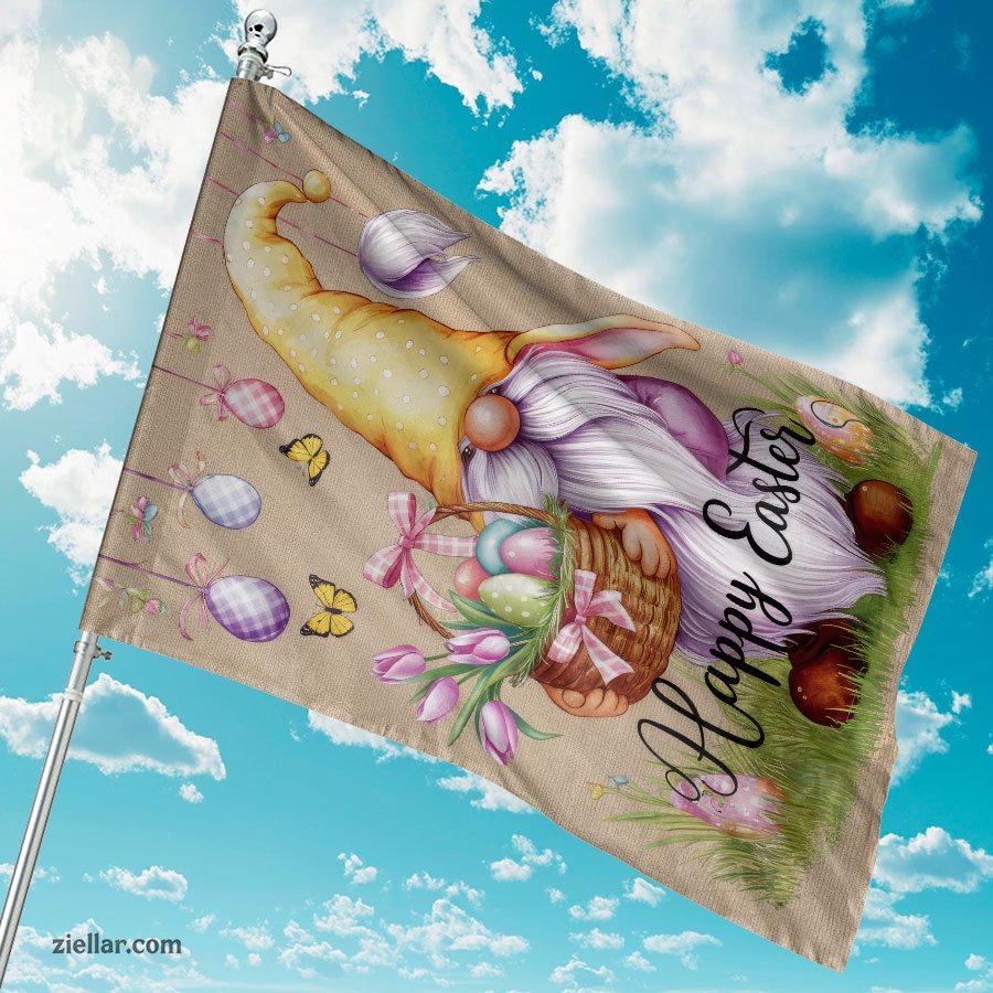 Easter Bunny Gnome Garden Flag 12x18 Inch Double Sided Burlap Yard Decoration