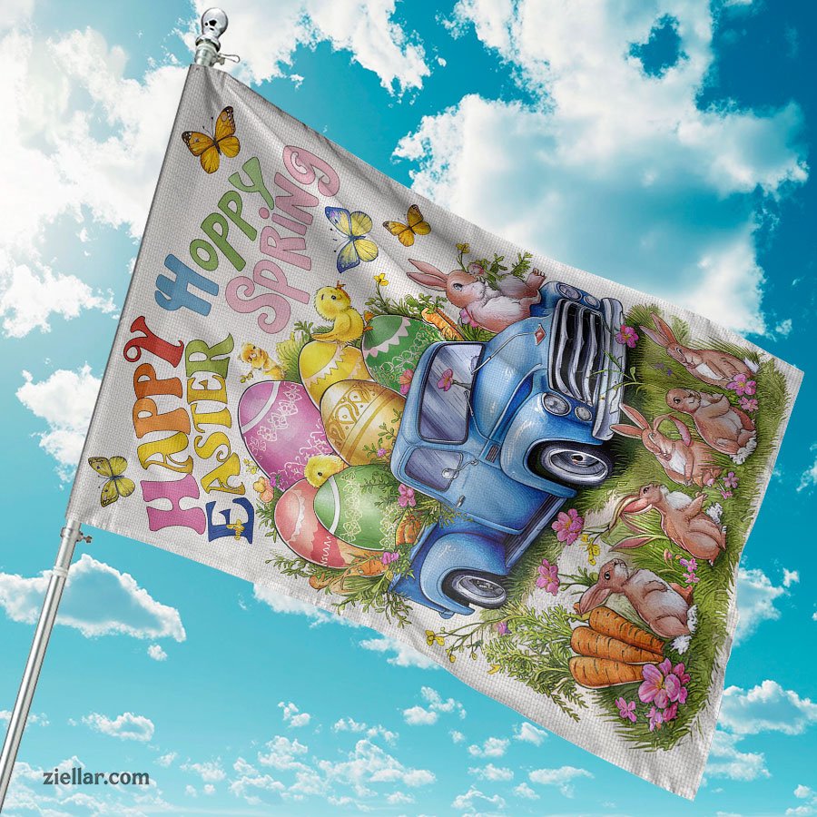 Easter Bunny House Flag 28x40 Inch Double Sided for Outdoor Yard Decor