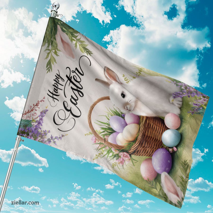 Easter Bunny Holding Basket Garden Flag Spring Outdoor Home Yard Decoration