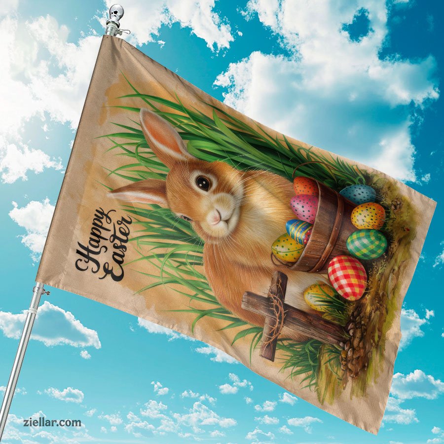 Easter Bunny with Cross and Eggs Religious Spring Decoration for Home or Yard