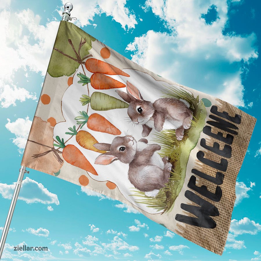 Easter Garden Flag 12x18_,Cute Bunny Carrots Burlap Yard Sign for Outdoor Decor