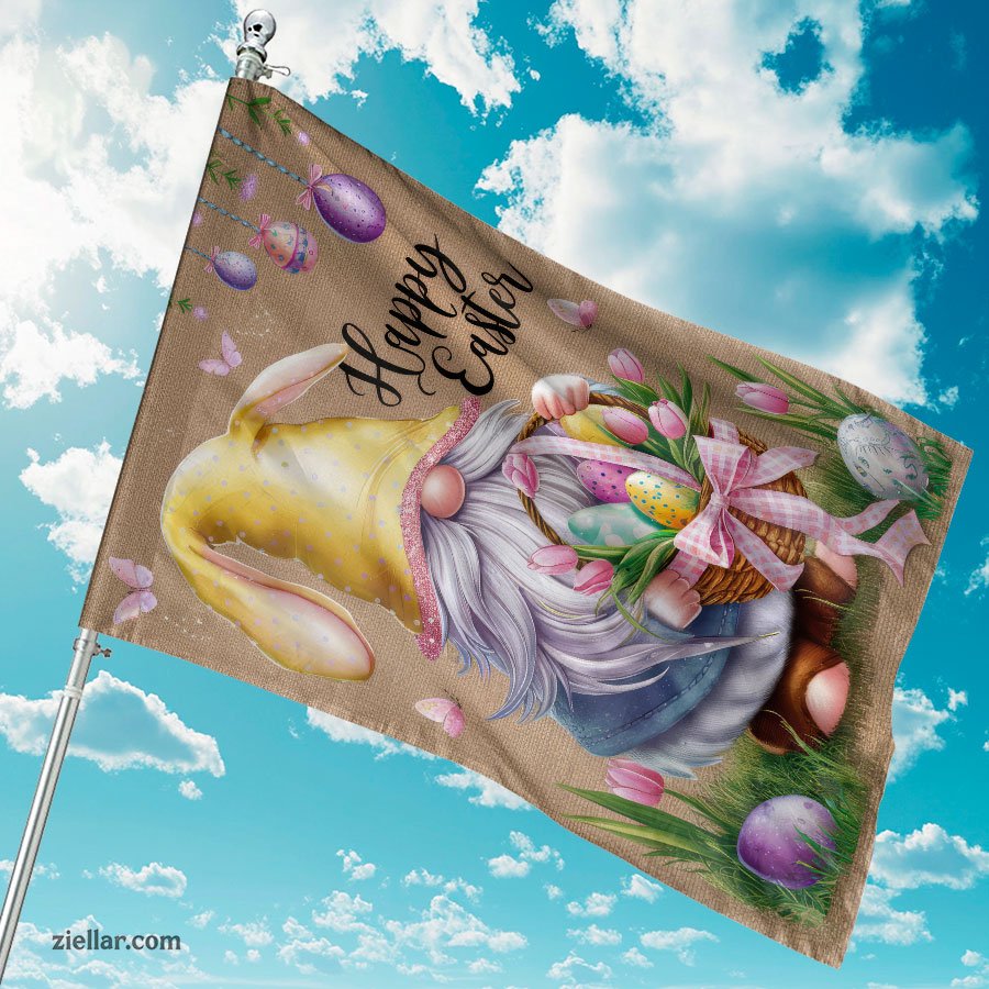 Easter Gnome with Bunny Ears Garden Flag 12x18 Double Sided Burlap Yard Decor