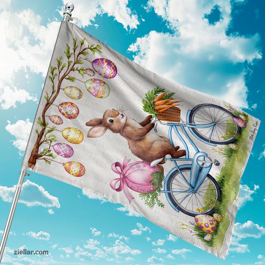 Easter Welcome Garden Flag 12x18 Inch, Bunny Bike Egg Tree Outdoor Yard Sign