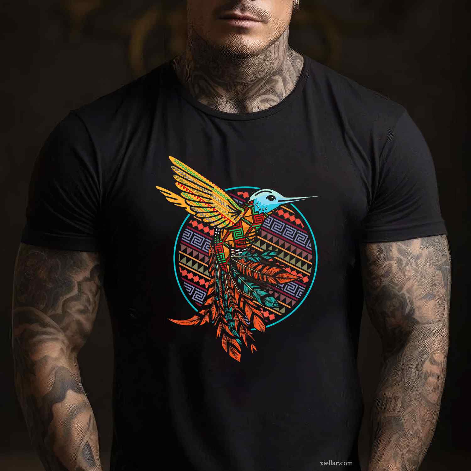 Eclipse Headdress Native American Indian, Traditional Art T-Shirt And Tee For Adults
