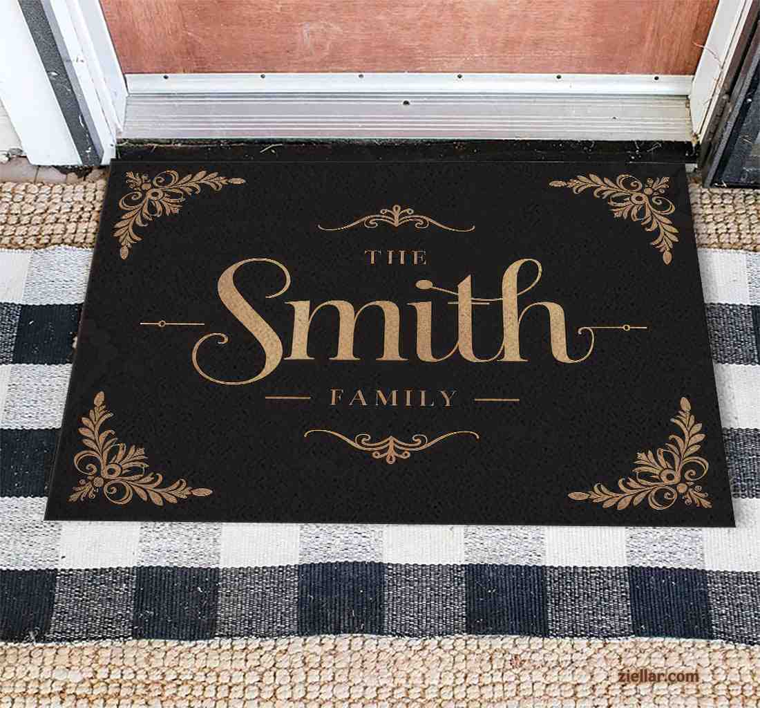 Elegant Custom Text_Photo Doormat, Floral Corner Design with Family Name