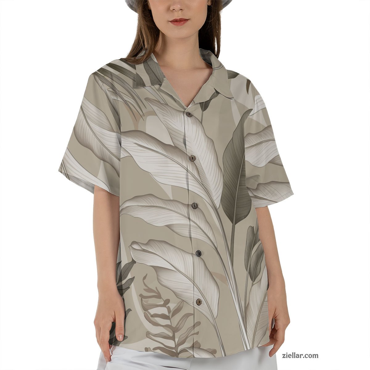Elegant Tropical Leaves Hawaiian Shirt Tee, Summer Beach Outfit Unisex