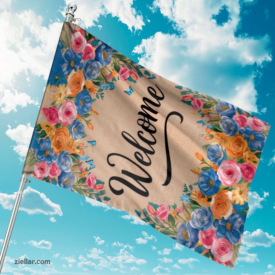 Elegant Watercolor Floral Welcome Banner for Spring Summer Outdoor Decoration