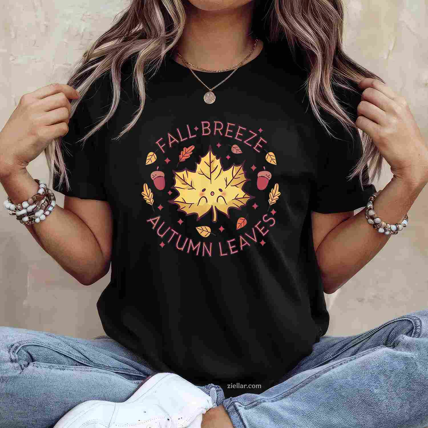 Fall Breeze Autumn Leaves Maple Leaf T-Shirt and Tee for Adults Men Women Unisex