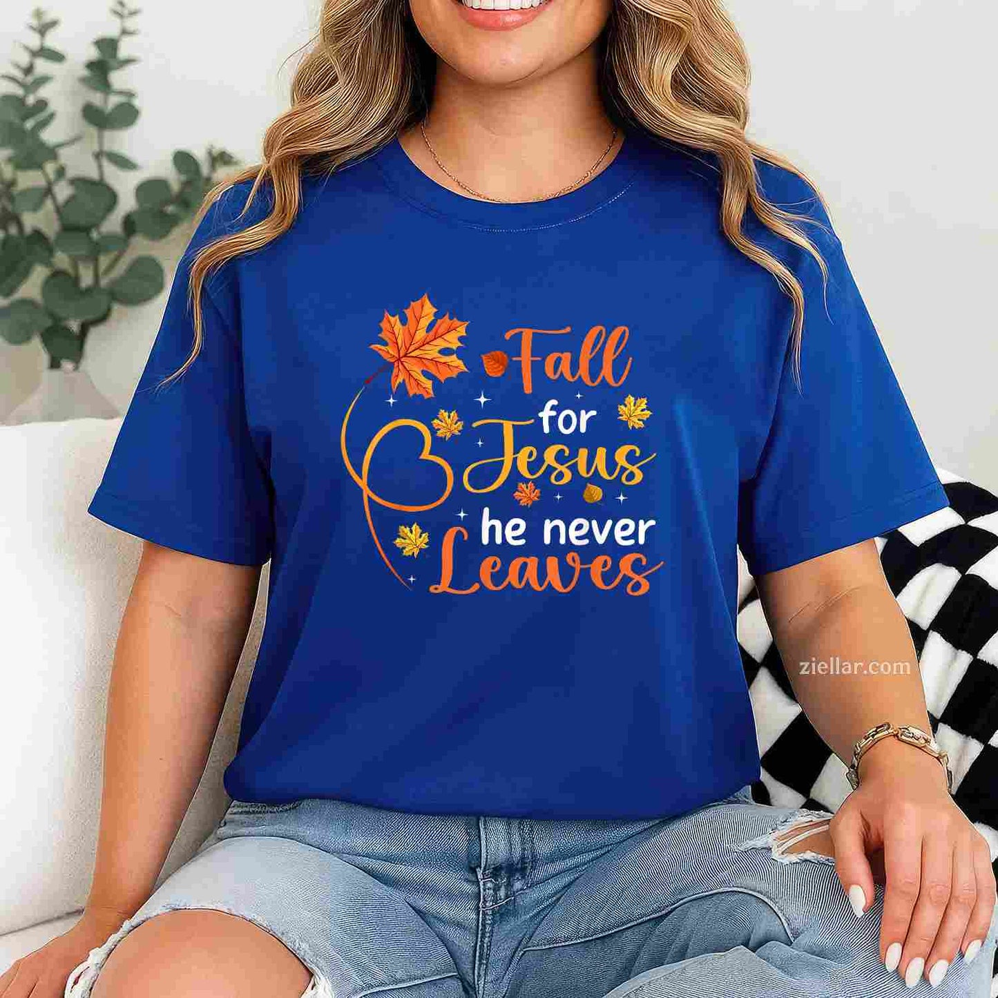Fall For Jesus He Never Leaves Leaves Autumn Christian Women T-Shirt and Tee for Adults Men Women Unisex