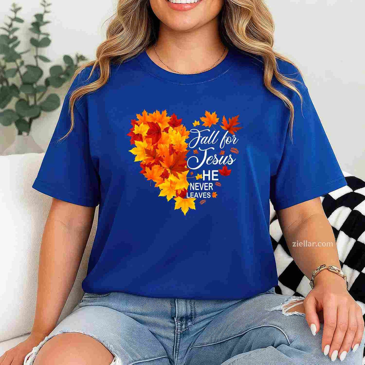 Fall For Jesus He Never Leaves Maple Autumn Heart Christian T-Shirt and Tee for Adults Men Women Unisex