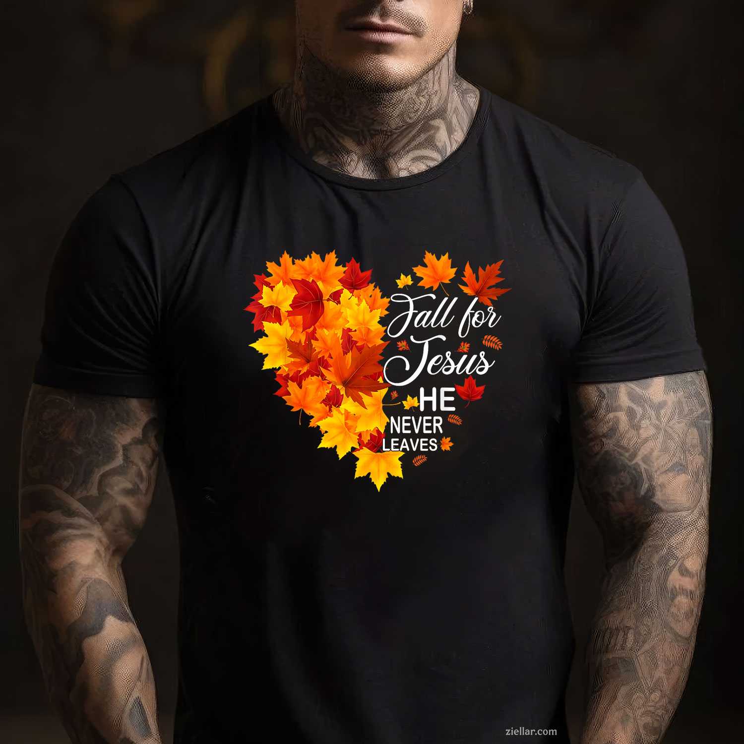 Fall For Jesus He Never Leaves Maple Autumn Heart Christian T-Shirt and Tee for Adults Men Women Unisex