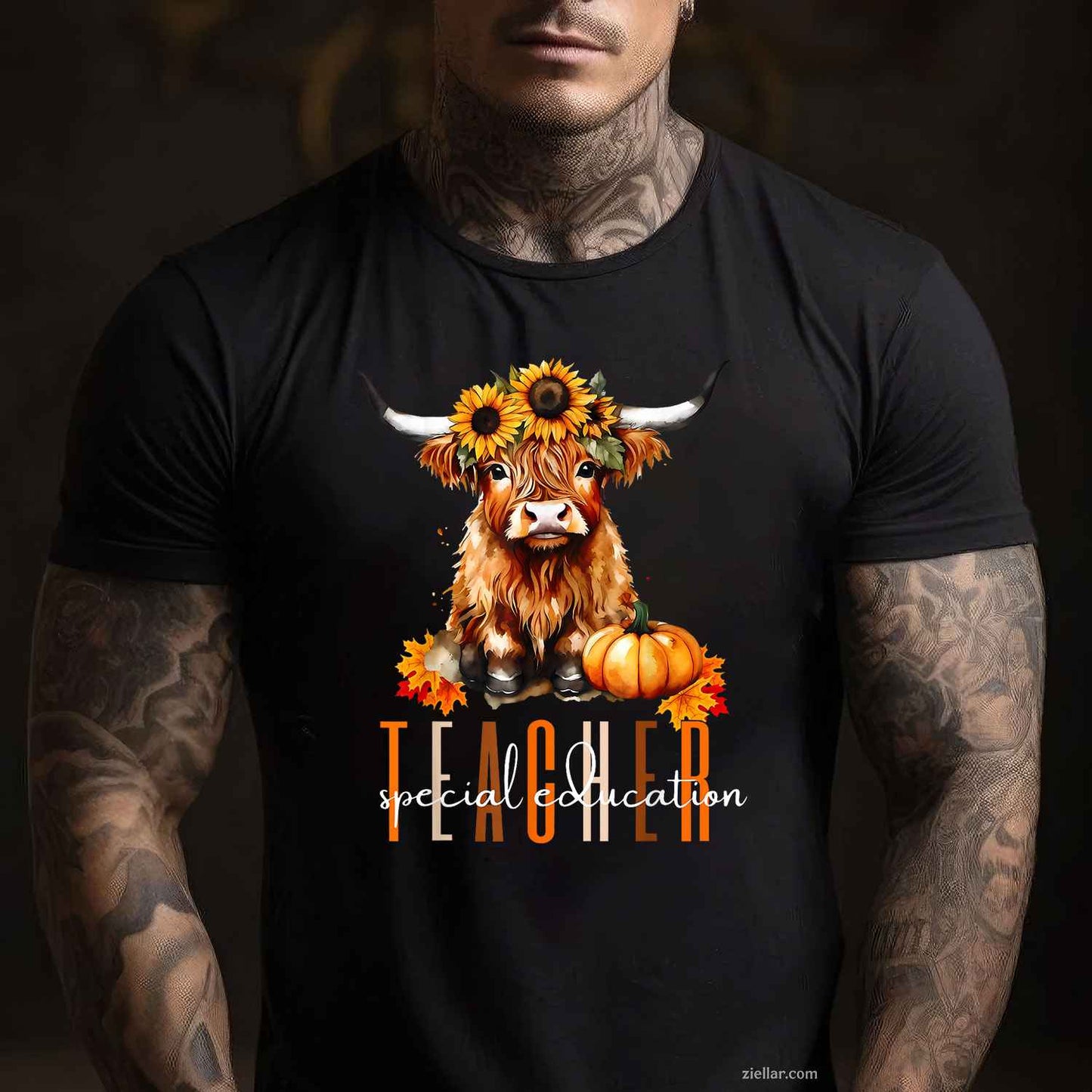Fall Highland Cow Special Education Teacher Halloween Autumn T-Shirt and Tee for Adults Men Women Unisex for Men Women T-Shirt and Tee for Adults Men Women Unisex