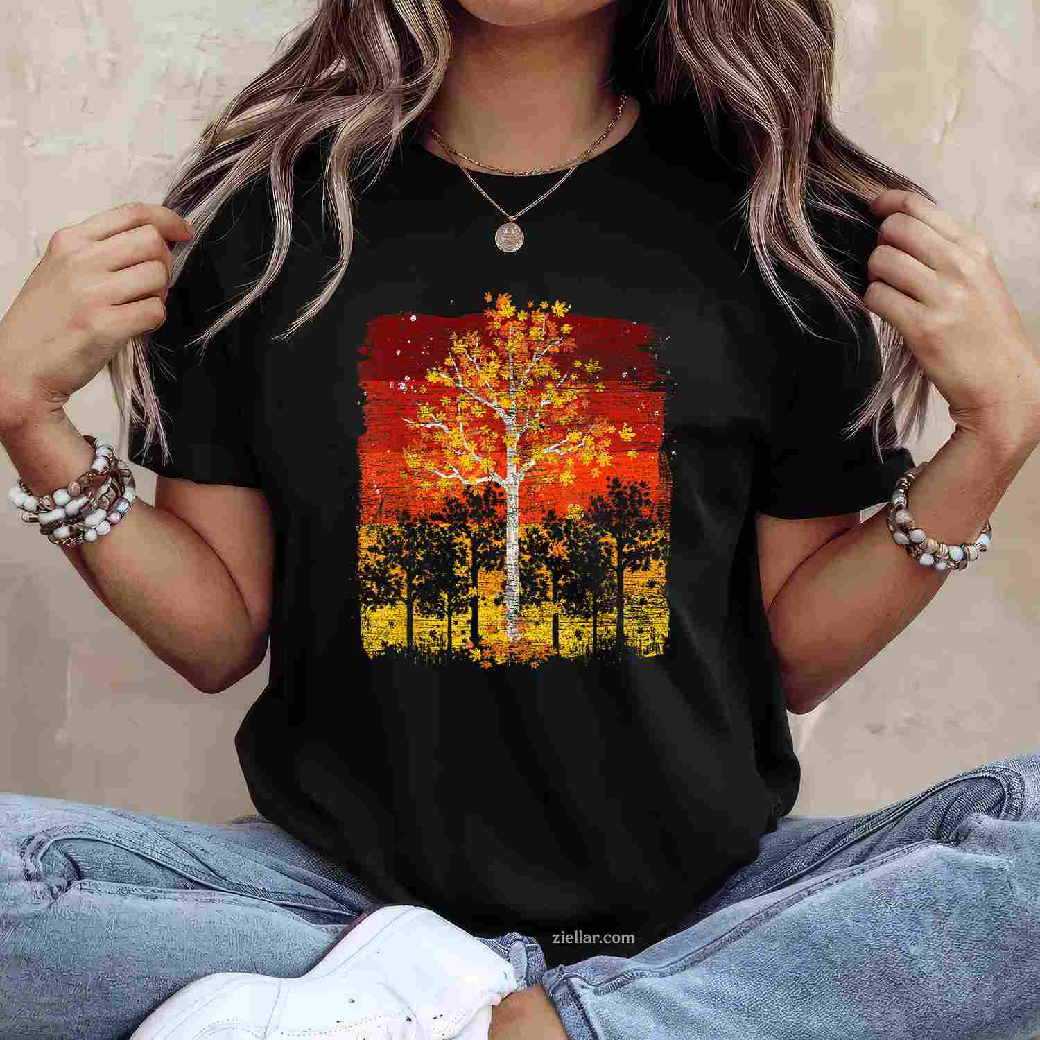 Fall Landscape Thanksgiving Autumn Leaves Forest Fall T-Shirt and Tee for Adults Men Women Unisex