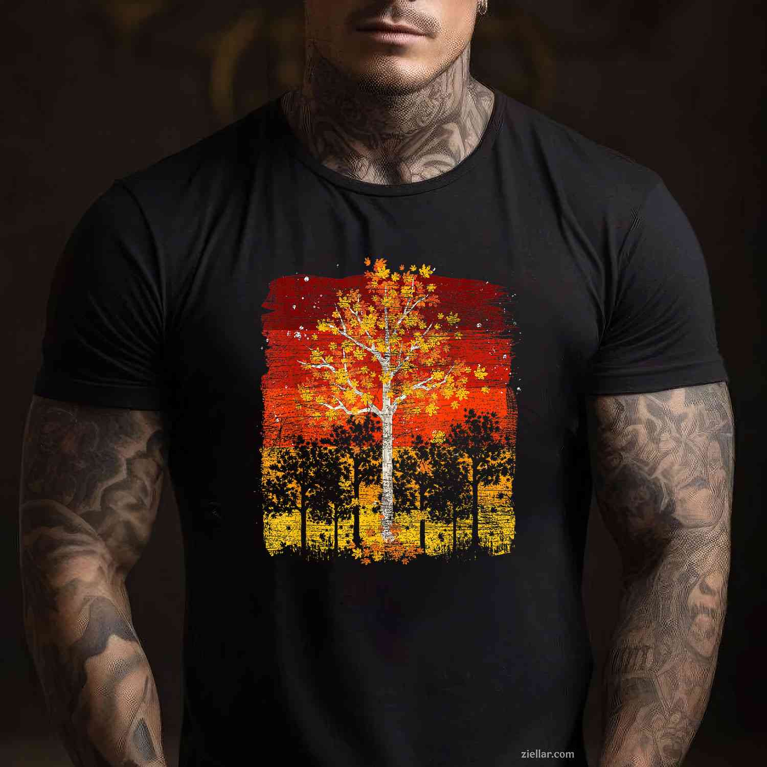 Fall Landscape Thanksgiving Autumn Leaves Forest Fall T-Shirt and Tee for Adults Men Women Unisex