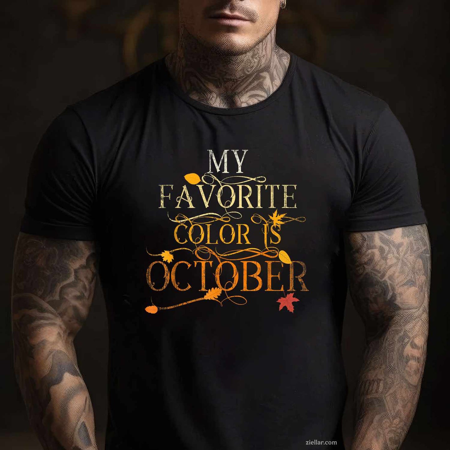 Fall Leaves Foliage MY FAVORITE COLOR Is OCTOBER Autumn Girl T-Shirt and Tee for Adults Men Women Unisex