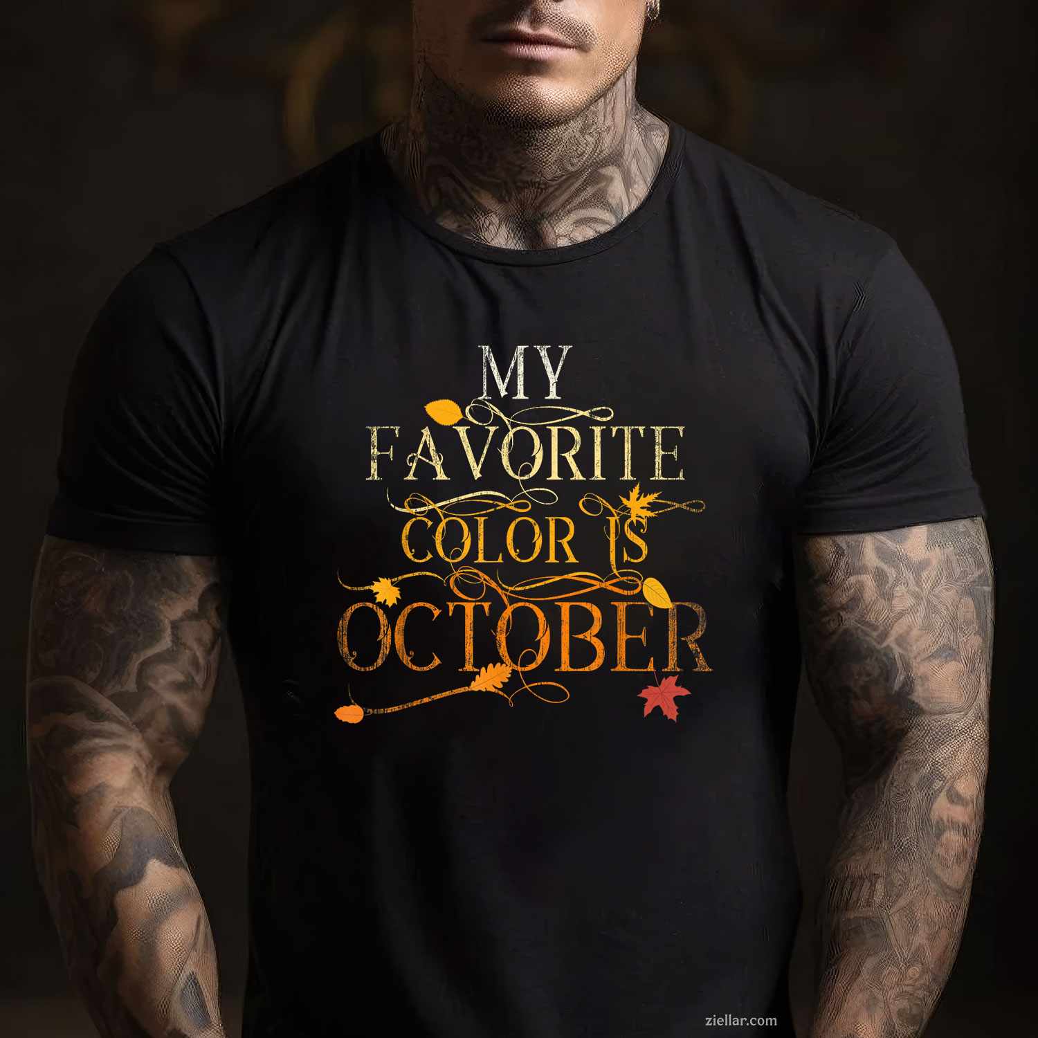Fall Leaves Foliage MY FAVORITE COLOR Is OCTOBER Autumn Girl T-Shirt and Tee for Adults Men Women Unisex